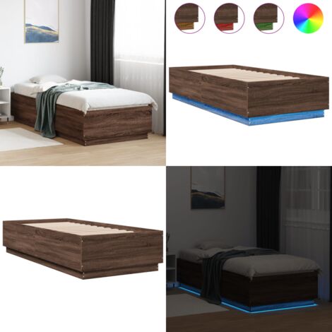 Giroletto Luci LED Rovere Marrone 90x200cm in Legno Multistrato - Letto con luci RGB - Letto in legno multistrato
