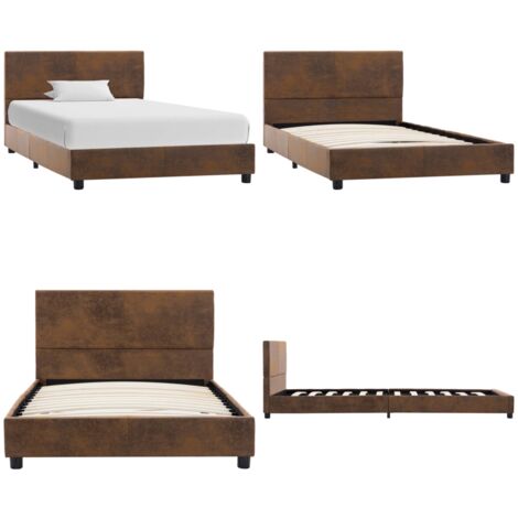 Giroletto Marrone in Similpelle Scamosciata 100x200 cm - Telaio letto - Letto in similpelle