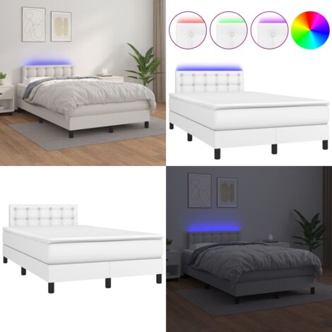 Giroletto Molle con Materasso e LED Bianco 120x200cm Similpelle - Materasso a molle - Letto con LED
