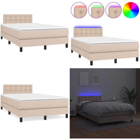 Giroletto Molle Materasso e LED Cappuccino 120x190cm Similpelle - Letto con LED - Letto a molle