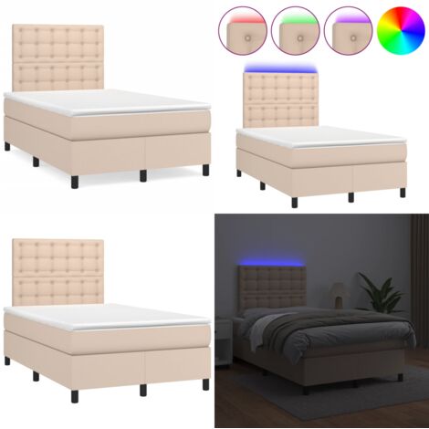 Giroletto Molle Materasso e LED Cappuccino 120x190cm Similpelle - Letto con LED - Letto a molle