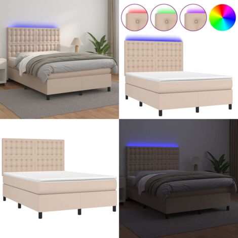 Giroletto Molle Materasso e LED Cappuccino 140x190cm Similpelle - Letto con LED - Letto a molle