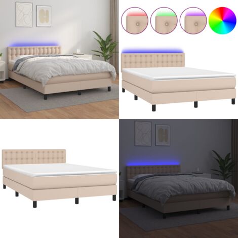 Giroletto Molle Materasso e LED Cappuccino 140x190cm Similpelle - Letto con LED - Letto a molle