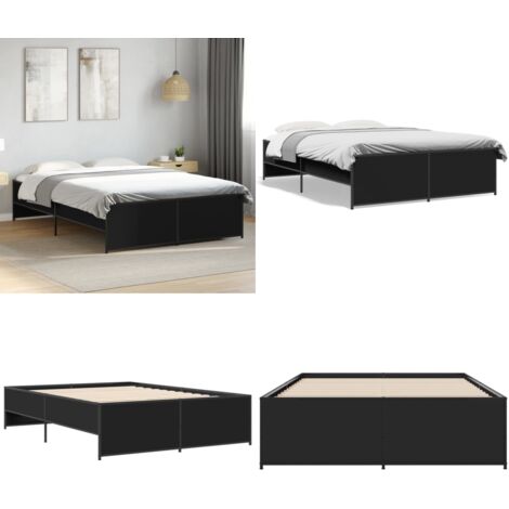 Giroletto Nero 120x190 cm in Legno Multistrato e Metallo - Letto in legno - Letto in metallo