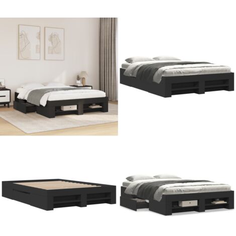 Giroletto Nero 120x190 cm in Legno Multistrato - Letto con cassetti - Letto con vani a giorno