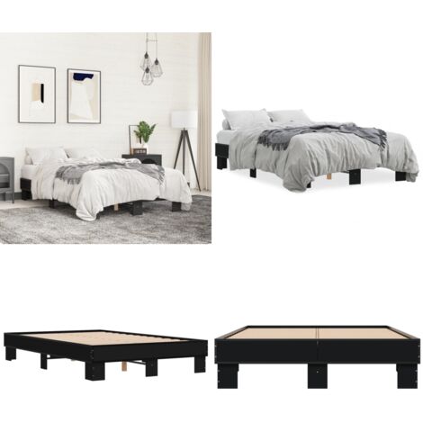 Giroletto Nero 120x200 cm in Legno Multistrato e Metallo - Letto con doghe in compensato - Letto in metallo