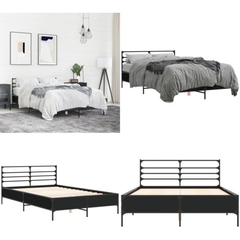 Giroletto Nero 120x200 cm in Legno Multistrato e Metallo - Letto in legno - Letto in metallo