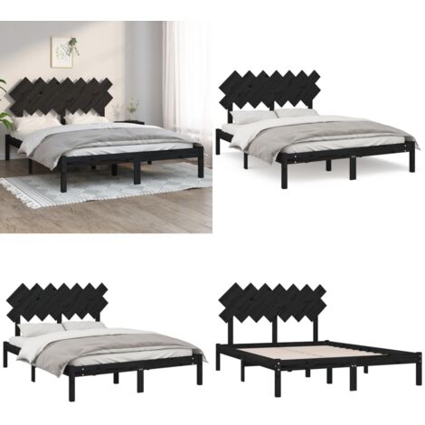 Giroletto Nero 140x190 cm in Legno Massello - Letto in legno - Testiera in legno