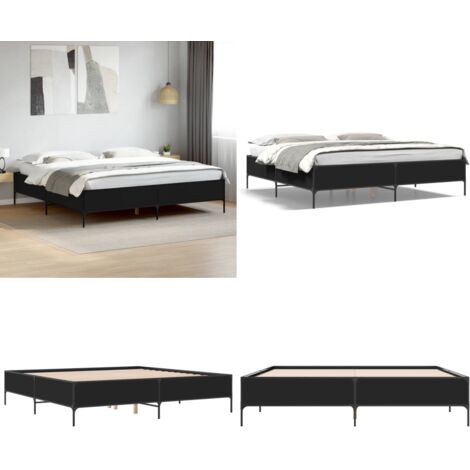 Giroletto Nero 200x200 cm in Legno Multistrato e Metallo - Letto in legno - Letto in metallo