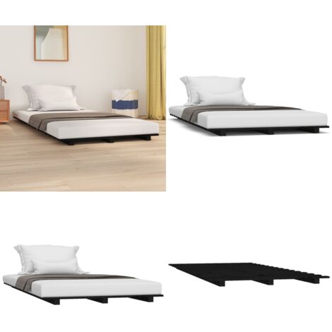 Giroletto Nero 90x190 cm in Legno Massello di Pino - Letto in legno - Letto con doghe