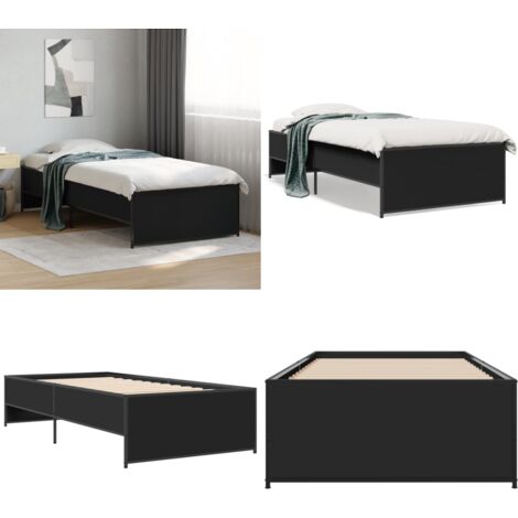 Giroletto Nero 90x190 cm in Legno Multistrato e Metallo - Letto in legno - Letto in metallo