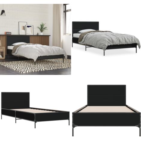 Giroletto Nero 90x190 cm in Legno Multistrato e Metallo - Letto in legno - Letto in metallo