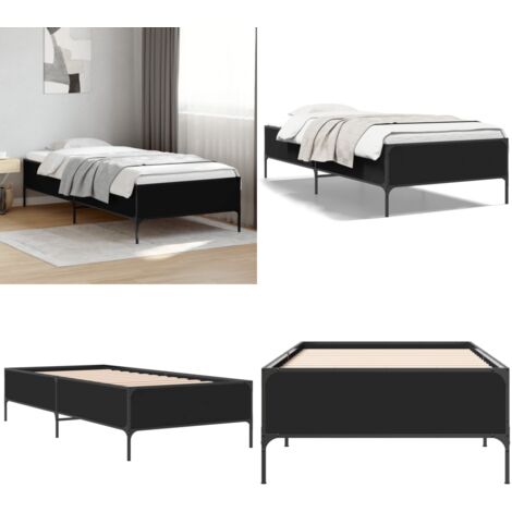 Giroletto Nero 90x190 cm in Legno Multistrato e Metallo - Letto in legno - Letto in metallo
