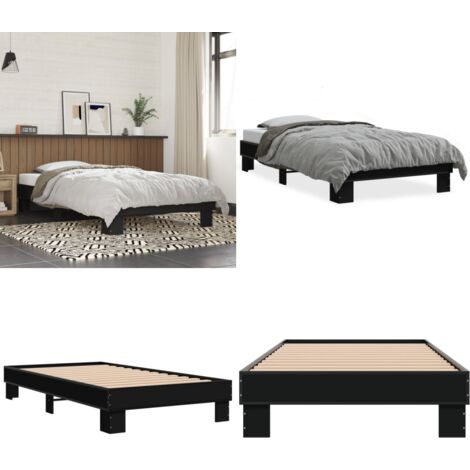 Giroletto Nero 90x190 cm in Legno Multistrato e Metallo - Letto in legno - Letto in metallo