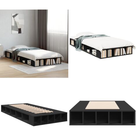Giroletto Nero 90x190 cm in Legno Multistrato - Letto in legno - Letto con doghe