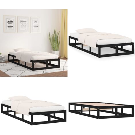 Giroletto Nero 90x200 cm in Legno Massello - Letto singolo - Letto moderno