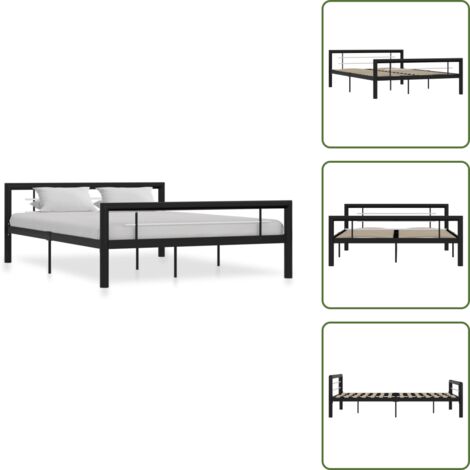 Giroletto nero e bianco - vidaXL Giroletto Nero e Bianco in Metallo 160x200 cm - Letto con rete a doghe