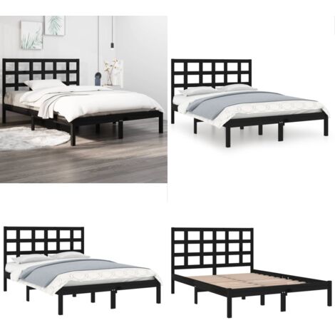 Giroletto Nero in Legno Massello 140x190 cm - Testiera in legno - Letto in legno