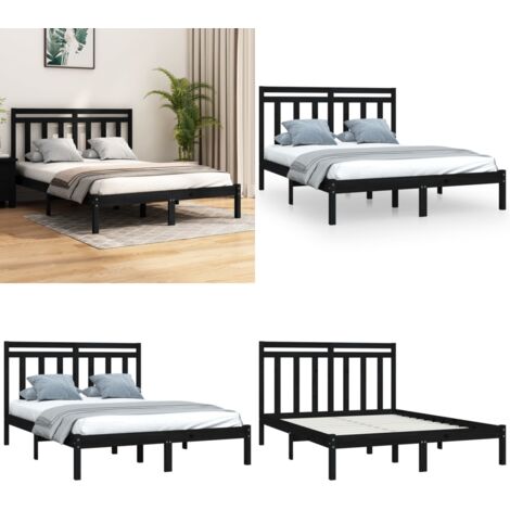 Giroletto Nero in Legno Massello 140x190 cm - Testiera in legno - Letto in legno