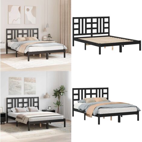 Giroletto Nero in Legno Massello 140x190 cm - Testiera in legno - Letto in legno