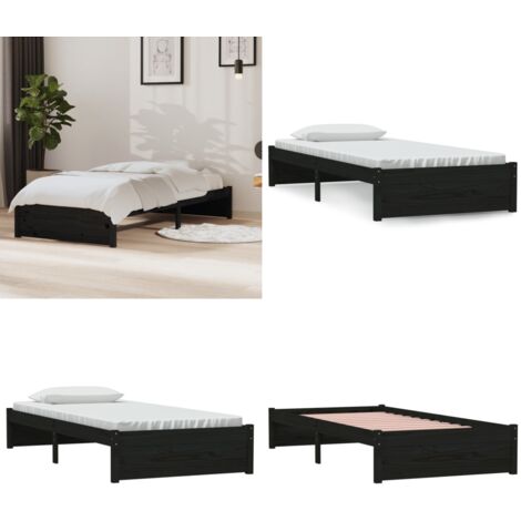 Giroletto Nero in Legno Massello 90x190 cm Single - Letto singolo - Letto moderno