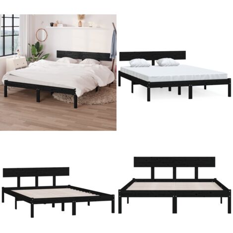 Giroletto Nero in Legno Massello di Pino 140x190 cm - Letto in legno - Letto a castello