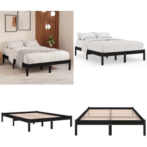 Giroletto Nero in Legno Massello di Pino 140x190 cm - Letto in legno - Letto con giroletto