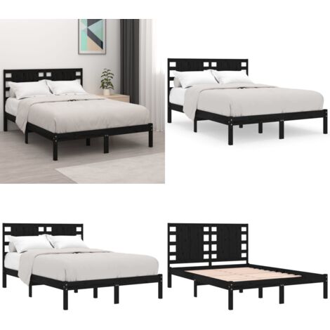 Giroletto Nero in Legno Massello di Pino 140x190 cm - Letto in legno - Testiera in legno