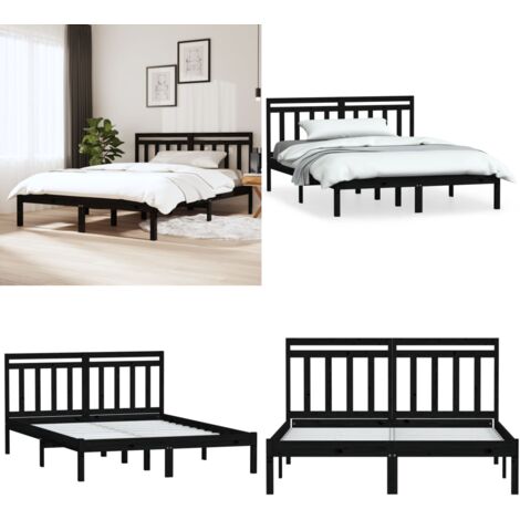 Giroletto Nero in Legno Massello di Pino 140x190 cm - Testiera in legno - Letto in legno