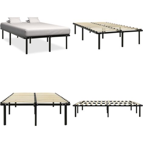 Giroletto Nero in Metallo 120x200 cm - Letto con rete a doghe - Letto con struttura in metallo