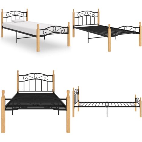 Giroletto Nero in Metallo e Legno Massello di Rovere 90x200 cm - Letto in metallo e rovere - Letto in legno massello
