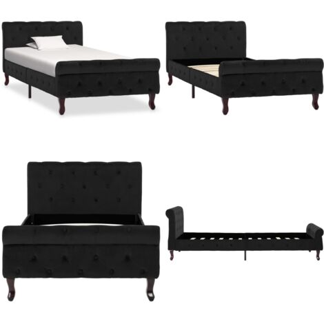 Giroletto Nero in Velluto 90x200 cm - Letto in compensato - Letto in acciaio