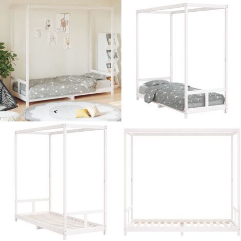 Giroletto per Bambini Bianco 80x200cm in Legno Massello di Pino - Letto per bambini - Letto a baldacchino