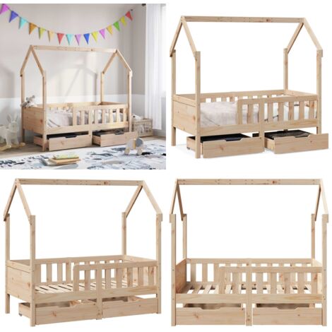 Giroletto per Bambini con Cassetti 80x170cm Legno Massello Pino - Letto a casa - Letto per bambini