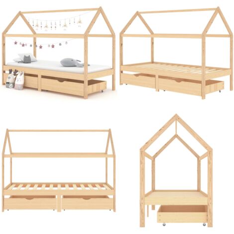 Giroletto per Bambini con Cassetti in Pino Massello 90x200 cm - Letto per bambini - Cassetti in legno