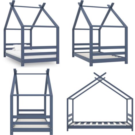 Giroletto per Bambini Grigio in Legno Massello di Pino 80x160cm - Letto per bambini - Angolo lettura