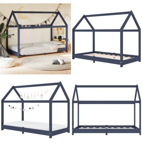 Giroletto per Bambini Grigio in Legno Massello di Pino 80x160cm - Letto per bambini - Letto in legno