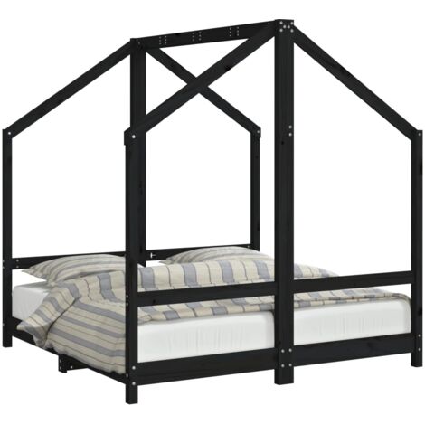 Giroletto per Bambini Nero 2x(70x140) cm Legno Massello di Pino vidaXL