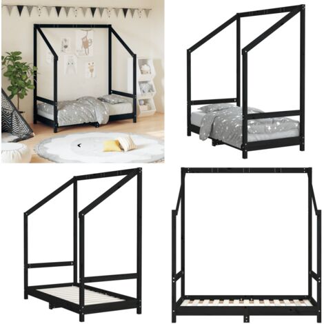 Giroletto per Bambini Nero 70x140 cm in Legno Massello di Pino - Letto per bambini - Letto in legno