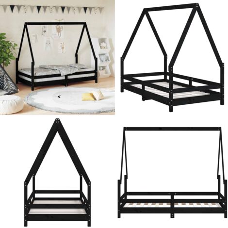 Giroletto per Bambini Nero 80x160 cm in Legno Massello di Pino - Letto per bambini - Letto a casa