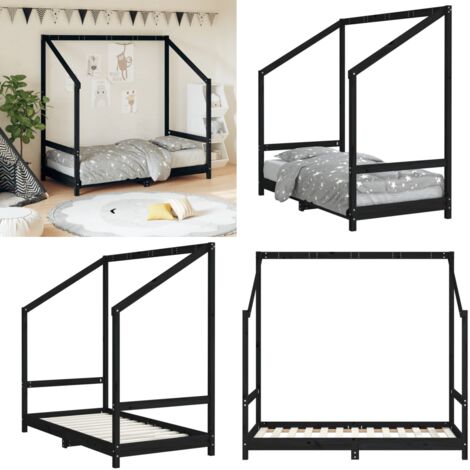 Giroletto per Bambini Nero 80x160 cm in Legno Massello di Pino - Letto per bambini - Letto in legno