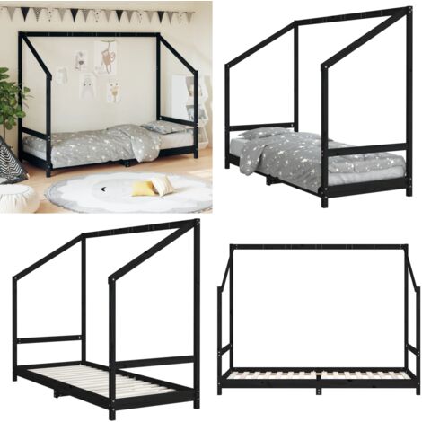Giroletto per Bambini Nero 80x200 cm in Legno Massello di Pino - Letto per bambini - Letto in legno