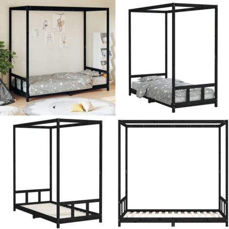 Giroletto per Bambini Nero 90x190 cm in Legno Massello di Pino - Letto per bambini - Letto a baldacchino