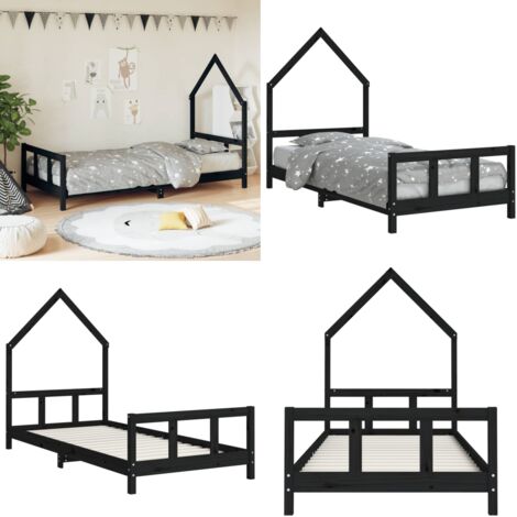 Giroletto per Bambini Nero 90x190 cm in Legno Massello di Pino - Letto per bambini - Letto a casetta