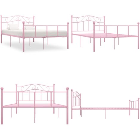 Giroletto Rosa in Metallo 140x200 cm - Letto rosa - Letto con doghe