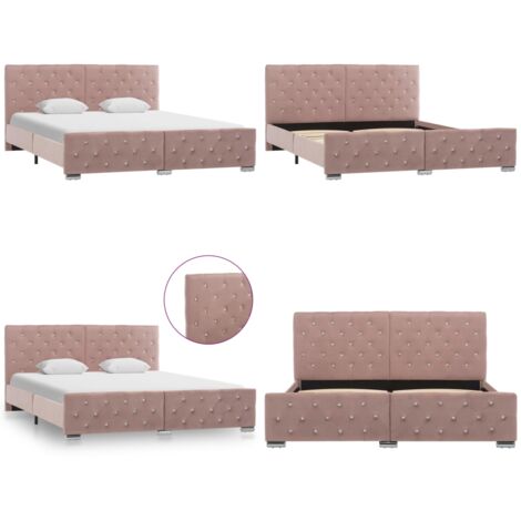 Giroletto Rosa in Velluto 160x200 cm - Letto in velluto - Letto in legno e acciaio
