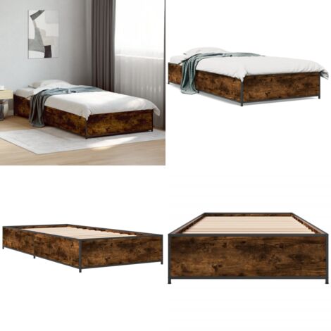 Giroletto Rovere Fumo 100x200 cm in Legno Multistrato e Metallo - Letto in legno - Letto in metallo