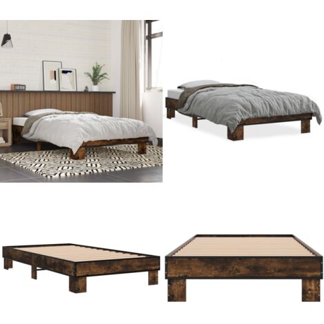Giroletto Rovere Fumo 100x200 cm in Legno Multistrato e Metallo - Letto in legno - Materasso letto