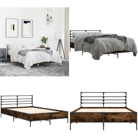 Giroletto Rovere Fumo 120x190 cm in Legno Multistrato Metallo - Letto in legno - Letto con gambe in metallo