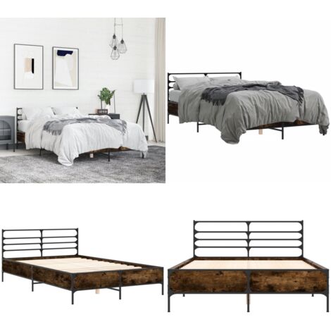 Giroletto Rovere Fumo 120x200 cm in Legno Multistrato Metallo - Letto in legno - Letto con gambe in metallo